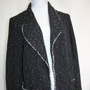 NWTS Max Studio Womens Jacket Open Front Pockets Fringe Black/White Size Large